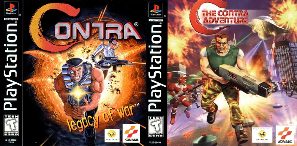 Portadas para Contra: Legacy of War (PS1, 1996) y C: The Contra Adventure (PS1, 1998)