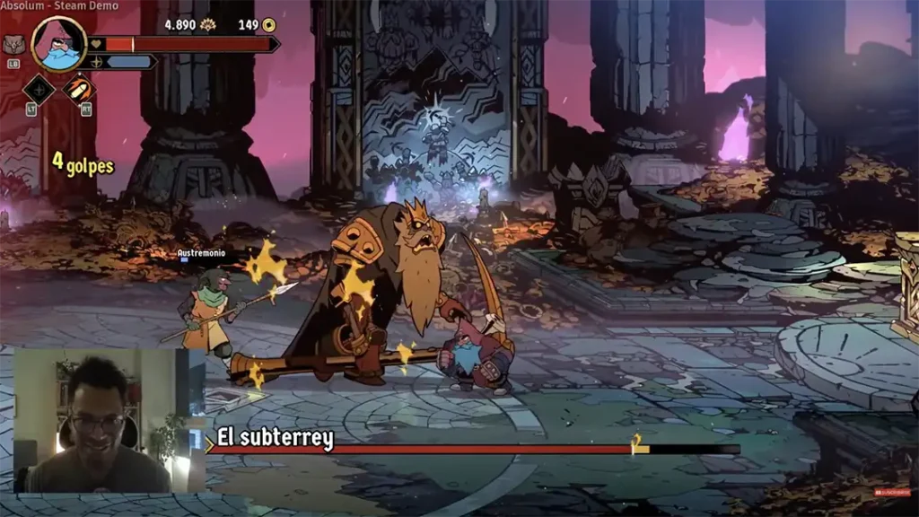 Captura de pantalla de Absolum peleando contra el Subterrey