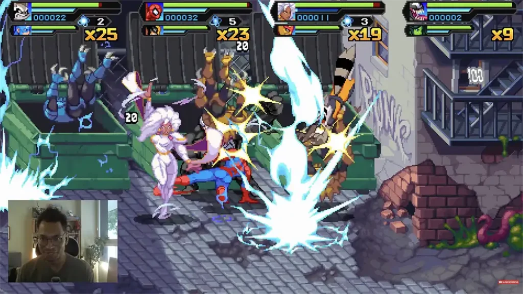 Captura de pantalla de Marvel Cosmic Invasion con cuatro jugadores a la vez