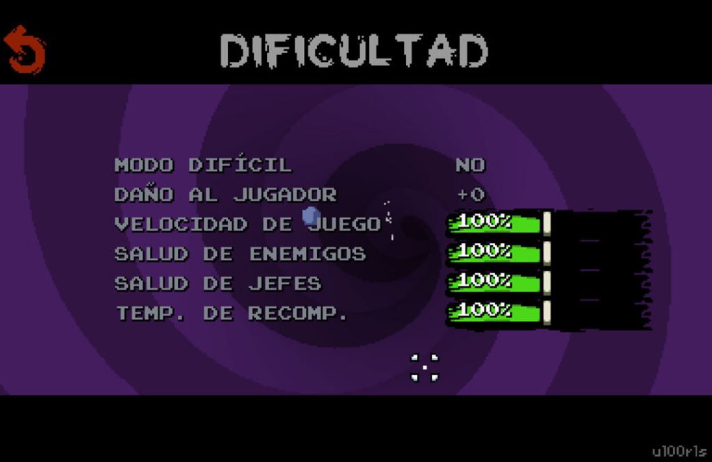 Captura de pantalla de Nuclear Throne mostrando las nuevas opciones de dificultad personalizada.