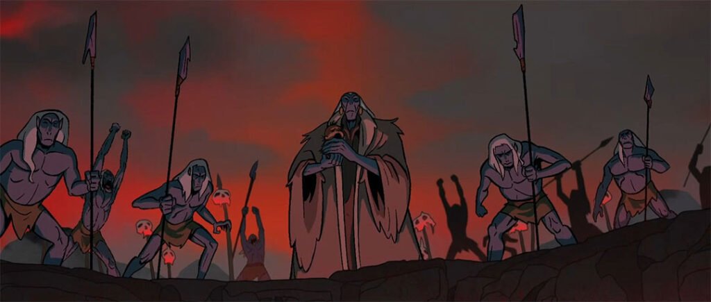 La matriarca y su tribu sosteniendo al bebé de rehén.