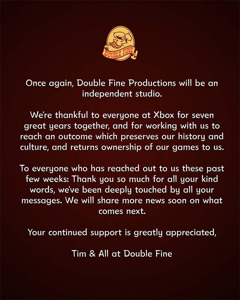 Carta de gracias por Double Fine